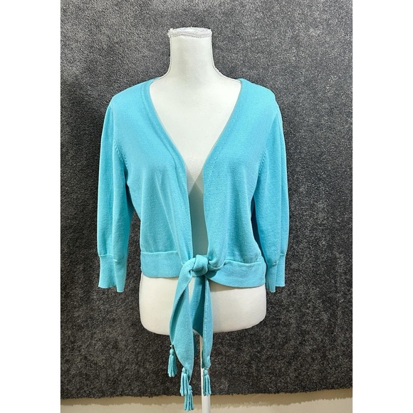 Bolero Sweater Women's Tie-Front Cropped Cardigan Medium Blue Coastal Chic - Picture 1 of 11